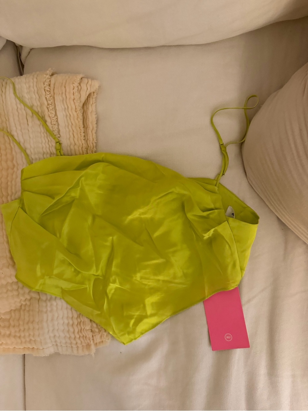 NWT Amanda Uprichard Neon Lime Satin Handkerchief Cami